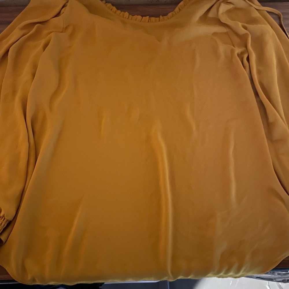Loft Tie Back Ruffle Blouse in Mustard Size XXL
